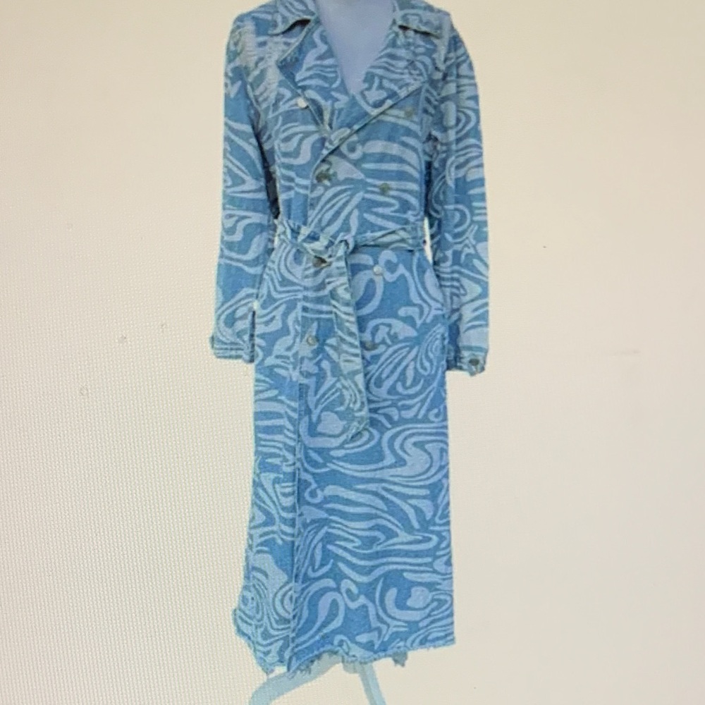 Elegant Blue Swirl Trench Coat